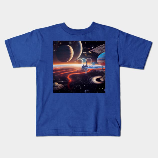 Interplanetary Spaceport Kids T-Shirt by Grassroots Green